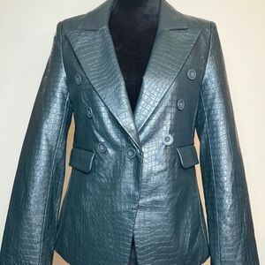 Central Park West Green croc-embossed faux leather blazer | size M